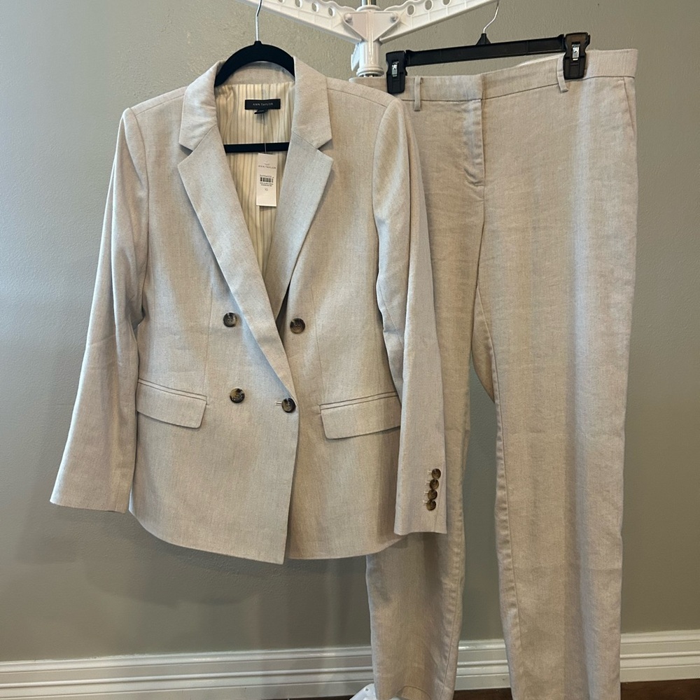 Ann Taylor Cream Blazer Suit with Pinstripe Lining
